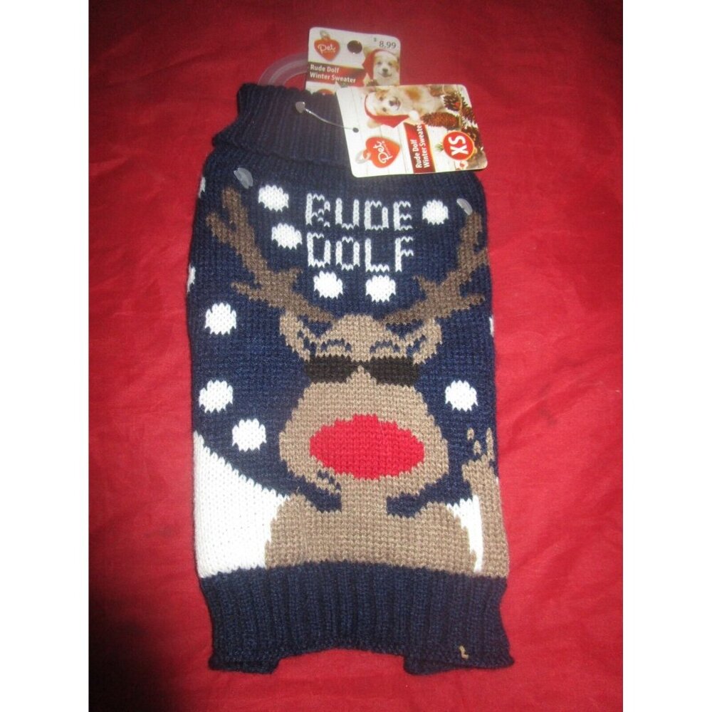 Pet Central Dog Winter Sweater Rude Dolf Deer Christmas Sweater XS
